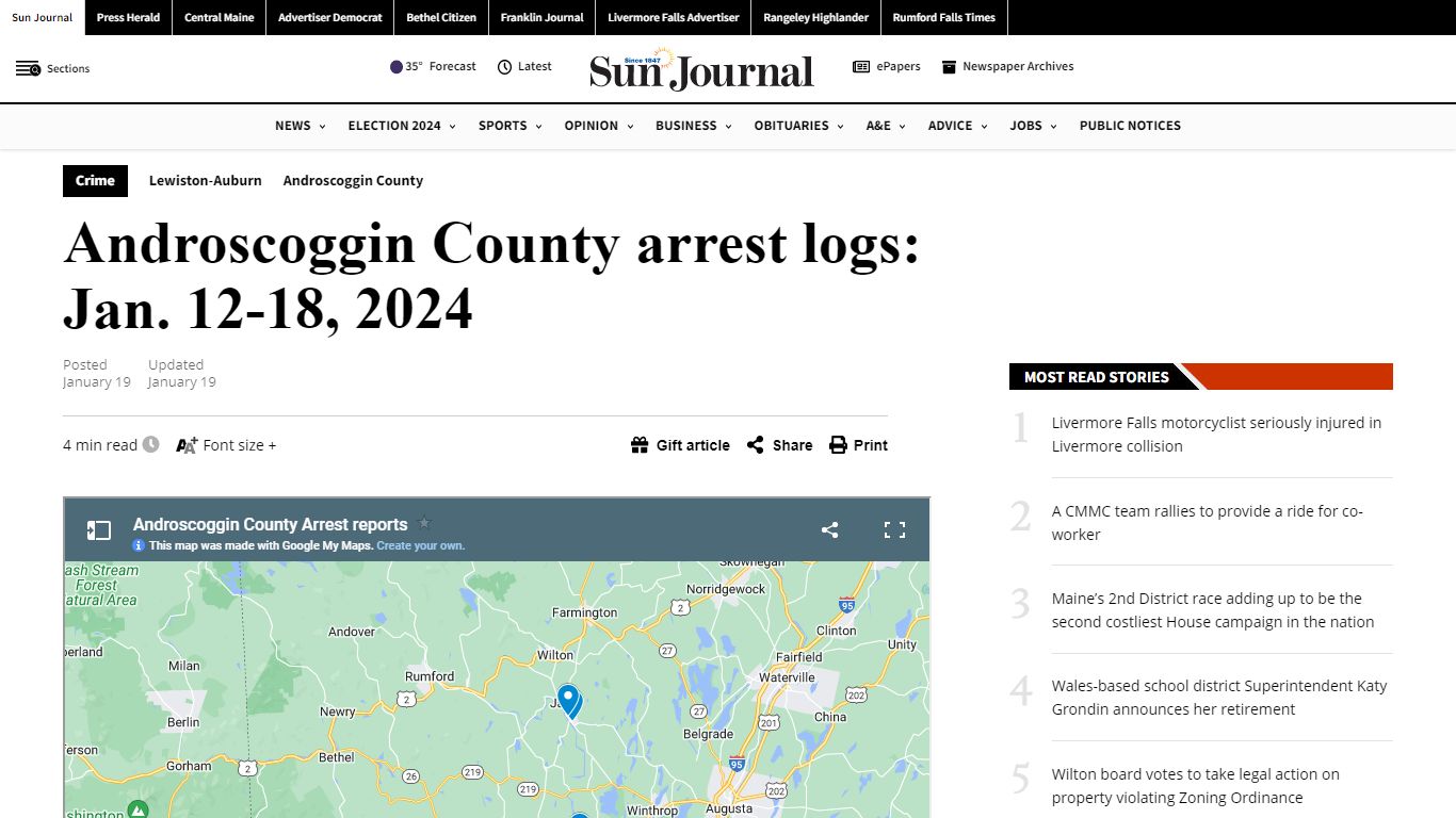 Androscoggin County arrest logs: Jan. 12-18, 2024 - Lewiston Sun Journal